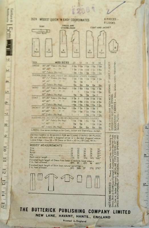 VINTAGE BUTTERICK 2624 DRESS-SCARF-OVERBLOUSE-COAT-JACKET SIZE: 18 BUST 38 COMPLETE