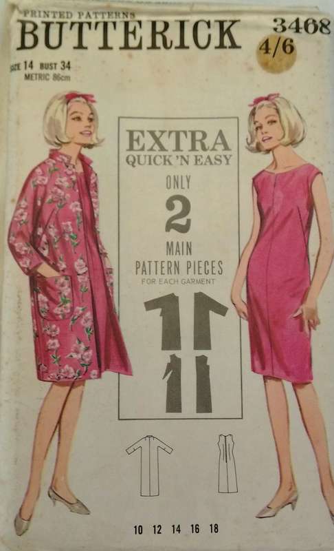 VINTAGE BUTTERICK 3468 DRESS & COAT ENSEMBLE SIZE: 14 BUST 34 COMPLETE-UNCUT-F/FOLDED