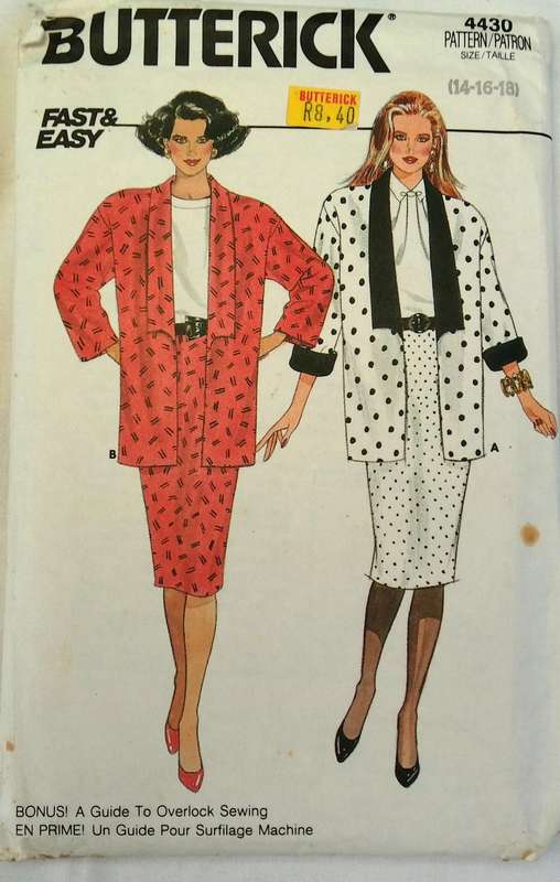 BUTTERICK 4430 JACKET & SKIRT SIZE: 14-16-18 COMPLETE