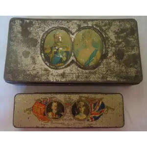 KING GEORGE V & QUEEN MARY OF HECK 1910 - 1936 COMMEMORATIVE ROUNTREE & CADBURYS TINS