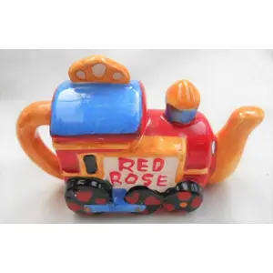 MINIATURE RED ROSE NURSERY RHYME TRAIN TEAPOT IDEAL FOR YOUR PRINTERS TRAY OR DECOR FOR BABY'S ROOM