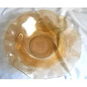 FLORA GOLD-LOUISE PATTERN LARGE 23 CM CARNIVAL GLASS BOWL (2)