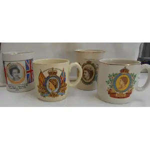 QUEEN ELIZABETH 11 - FOUR DIFFERENT COMMEMORATIVE MUGS - SOLD TOGETHER for one price