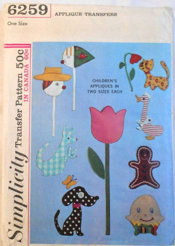 VINTAGE SIMPLICITY 6259 APPLIQUE TRANSFERS ONE SIZE COMPLETE