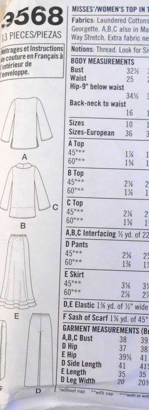 SIMPLICITY 3568 TOP-PANTS-SKIRT-SASH-SCARF SIZE 10-8 TOP CUT TO 10 SKIRT & PANTS UNCUT