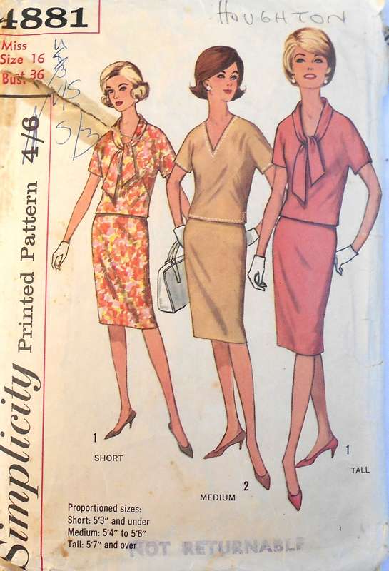 VINTAGE SIMPLICITY 4881 TWO PIECE DRESS SIZE 16 BUST 36 COMPLETE