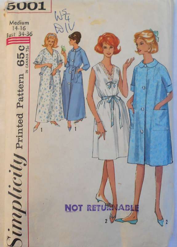 VINTAGE SIMPLICITY 5001 NIGHTGOWN & ROBE MEDIUM SIZE 14-16 BUST 34-36 COMPLETE