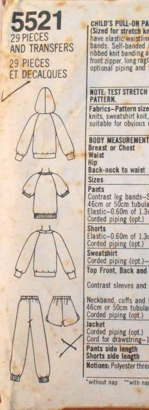 SIMPLICITY 5521 KIDS HOODIE   5 YEARS NO TRANSFER-PANTS-SHORTS SUPPLIED