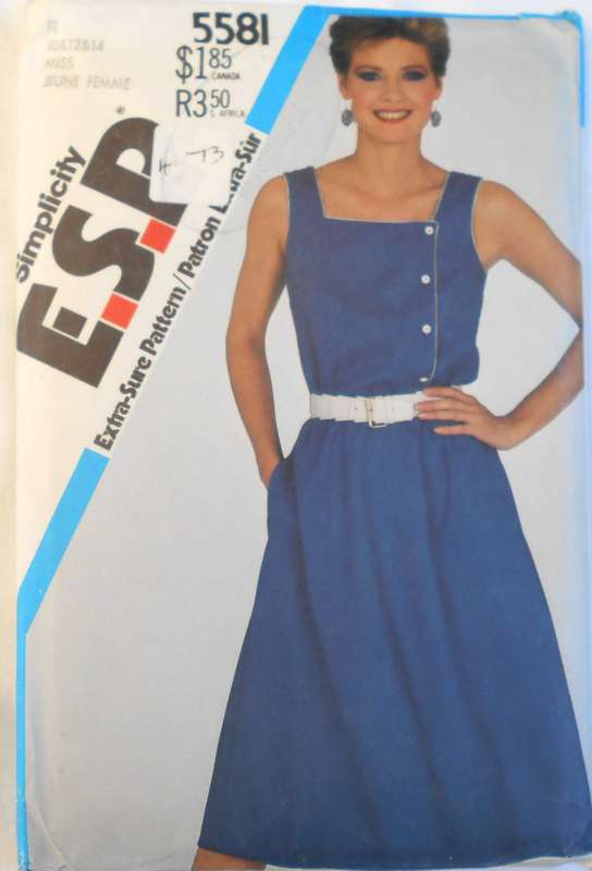 SIMPLICITY 5581 PULLOVER ASYMMETRICAL DRESS SIZE 10-12-14 COMPLETE-MOSTLY UNCUT TO 14