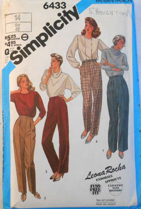 SIMPLICITY 6433 PANTS WITH LEG VARIATIONS SIZE 14 PANTS VIEW 1 & 3 COMPLETE
