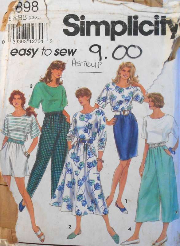 SIMPLICITY 7898 SPLIT PANTS-PANTS-SLIM & FLARED SKIRTS-TOP SIZE L-XL 42-48 COMPLETE-PART CUT TO XL