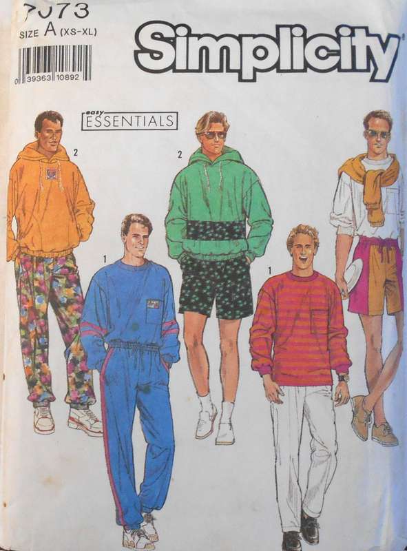 SIMPLICITY 7073 MEN+BOYS TRACKSUIT HOODIE-PANTS-SHORTS SIZE XS-XL (30-48)-COMPLETE-CUT TO XL 46-48