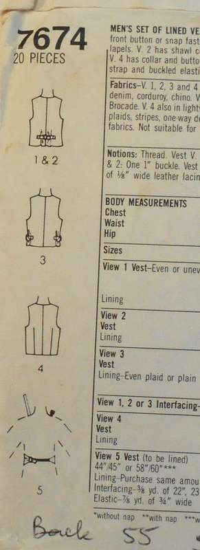 SIMPLICITY 7674 MENS SET OF LINED WAISTCOATS SIZE 40 COMPLETE-SEE LISTING
