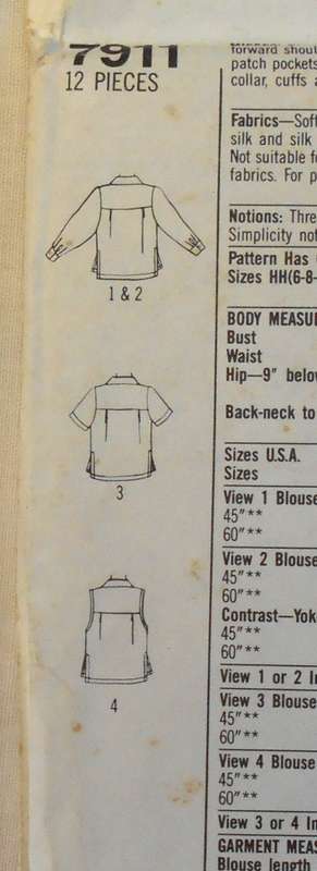 SIMPLICITY 7911 BLOUSE WITH SLEEVE VARIATIONS SIZE 10-16 COMPLETE-UNCUT-F/FOLDED