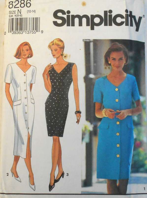 SIMPLICITY 8286 V NECK FRONT BUTTON DRESS SIZE 10-14 COMPLETE-CUT TO 14