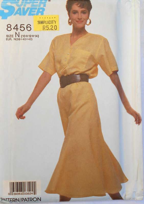 SIMPLICITY 8456 DRESS BUTTONED TO WAIST SIZE 10-12-14 COMPLETE-UNCUT-F/FOLDED