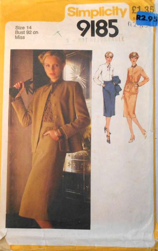 SIMPLICITY 9185 SKIRT-BLOUSE-UNLINED CARDIGAN/JACKET SIZE 14 BUST 92 CM -COMPLETE-UNCUT-F/FOLDED