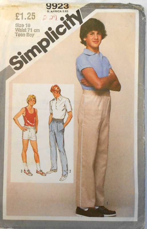 SIMPLICITY 9923 TEEN BOY PULL ON PANTS & SHORTS SIZE 16 WAIST 71 CM COMPLETE-UNCUT-F/FOLDED
