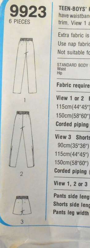 SIMPLICITY 9923 TEEN BOY PULL ON PANTS & SHORTS SIZE 16 WAIST 71 CM COMPLETE-UNCUT-F/FOLDED