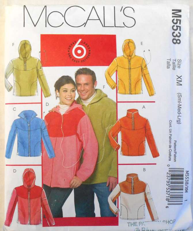 McCALLS M5538 UNISEX TRACKSUIT UNLINED JACKETS & TOPS SIZE S-M-L (34-44) COMPLETE-CUT TO M (38-40)