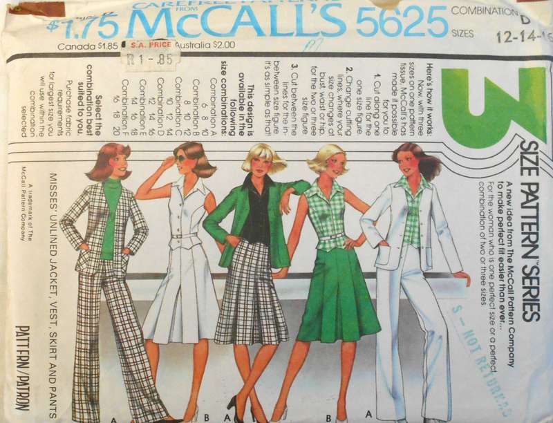 McCALLS 5625 UNLINED JACKET-WAISTCAOT-SKIRT-PANTS SIZE 12-14-16 COMPLETE-UNCUT-F/FOLDED