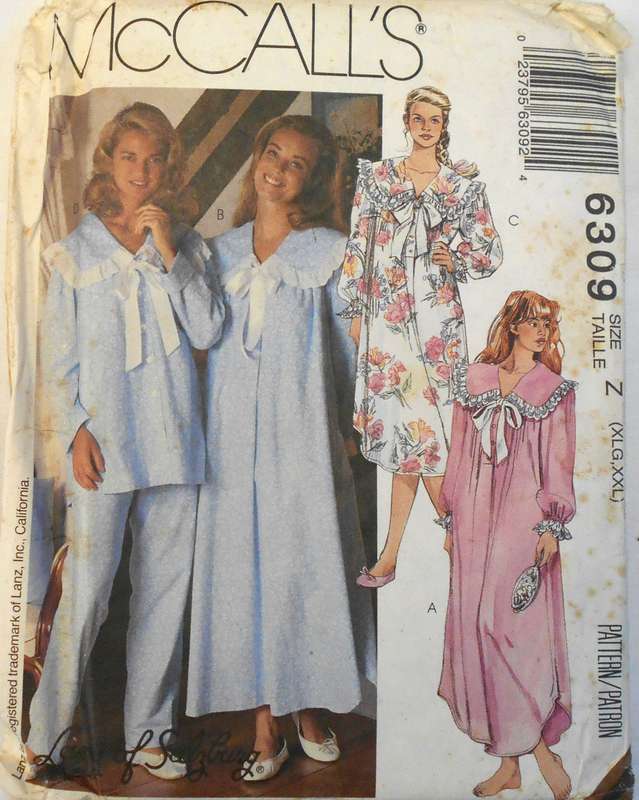 McCALLS 6309 NIGHTGOWN & PJS SIZE XL-XXL (20-26) COMPLETE-UNCUT-F/FOLDED