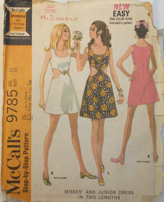 VINTAGE McCALLS 9785 DRESS WITH CUT OUT WAIST FEATURE SIZE 12 BUST 34 COMPLETE