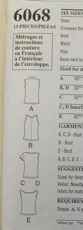 NEW LOOK 6068 SET OF SLEEVELESS TOPS WITH NECKLINE VARIATIONS SIZE 6-16 COMPLETE-UNCUT-F/FOLDED