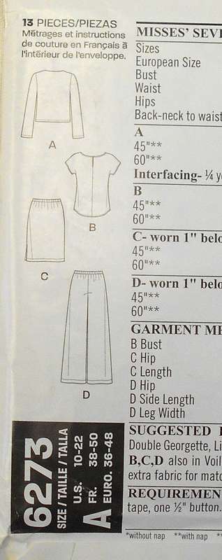 NEW LOOK PATTERNS 6273 JACKET-TOP-PANTS-SKIRT SIZE10-22 COMPLETE-UNCUT-F/FOLDED