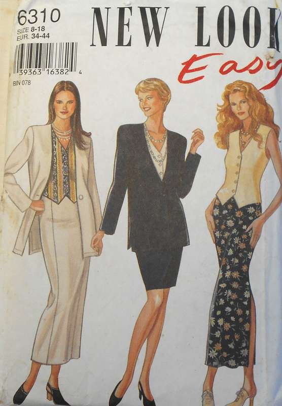 NEW LOOK PATTERNS 6310 LONG JACKET-SKIRT-WAISTCOAT SIZE 8-18 COMPLETE-CUT TO 18