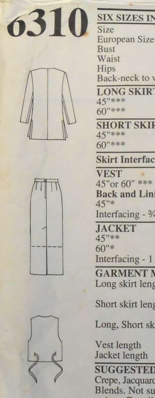 NEW LOOK PATTERNS 6310 LONG JACKET-SKIRT-WAISTCOAT SIZE 8-18 COMPLETE-CUT TO 18