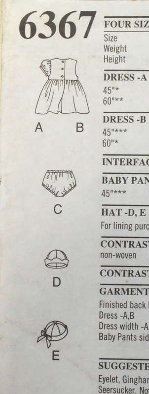 NEW LOOK PATTERNS 6367 INFANTS DRESS-PANTIES-2 HATS SIZE NB-S-M-L (7-24 LBS) COMPLETE-UNCUT-F/FOLDED
