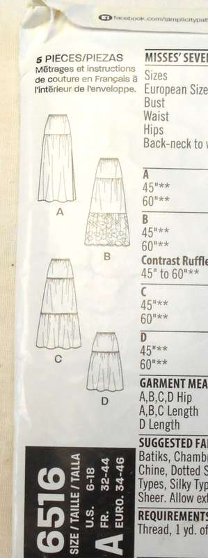 NEW LOOK PATTERNS 6518 SET OF TIERED SKIRTS SIZE 6-18 COMPLETE-CUT TO 10