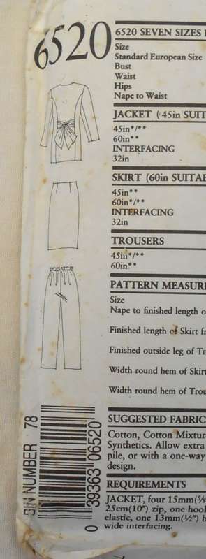 NEW LOOK PATTERNS 6520 JACKET WITH TIEBACK-SKIRT-PANTS SIZE 6-18 COMPLETE-PART CUT TO 14