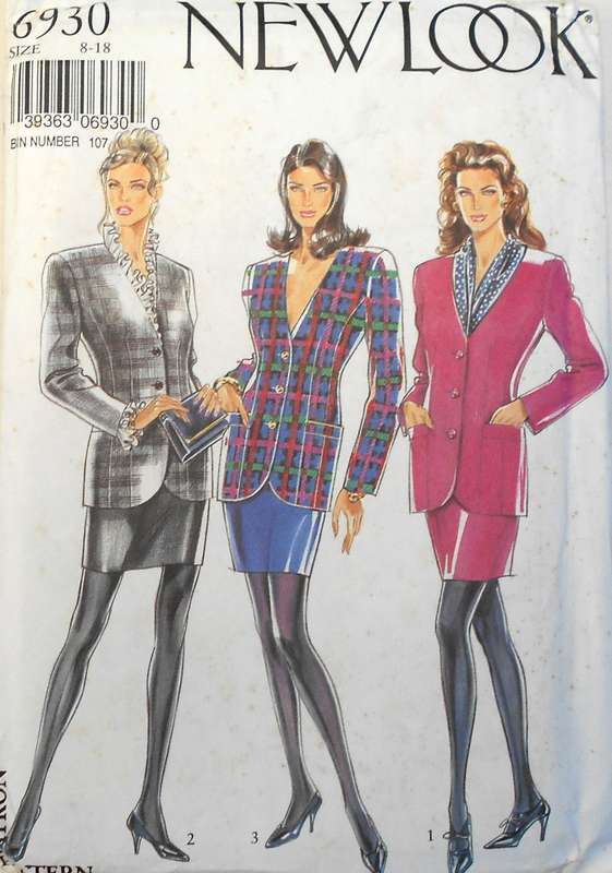NEW LOOK PATTERNS 6930 V NECK JACKET & SKIRT SIZE 8-28 COMPLETE PART CUT ONLY SKIRT CUT