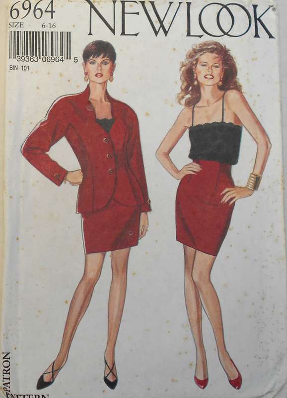 NEW LOOK PATTERNS 6964 JACKET WITH SHAPED NECKLINE-SKIRT-CAMISOLE SIZE 6-16 COMPLETE-PART CUT TO 16