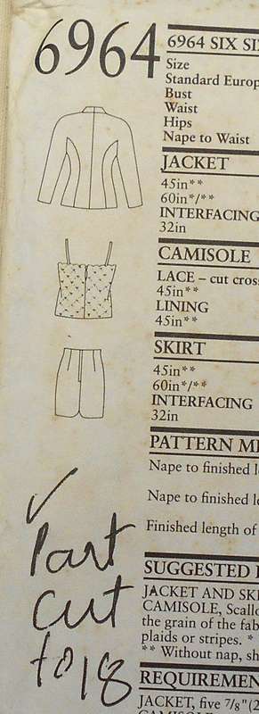 NEW LOOK PATTERNS 6964 JACKET WITH SHAPED NECKLINE-SKIRT-CAMISOLE SIZE 6-16 COMPLETE-PART CUT TO 16