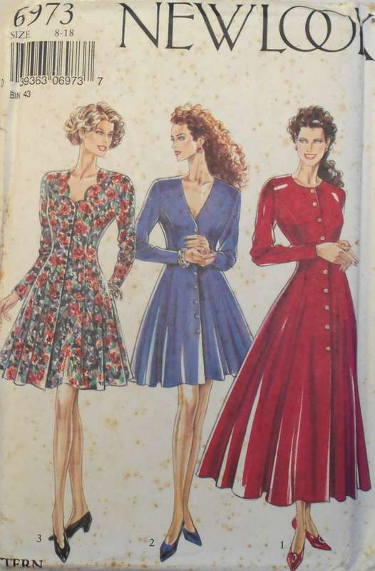 NEW LOOK PATTERNS 6973 FLARED DRESS WITH NECKLINE VARIATIONS SIZE 8-18 COMPLETE-UNCUT-F/FOLDED