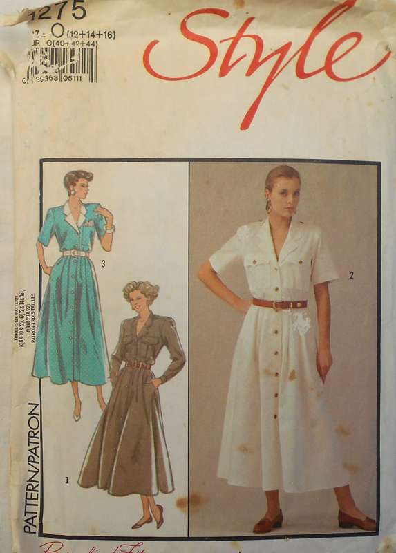 STYLE 1275 FRONT BUTTON SHIRT-DRESS SIZE 12-14-16 COMPLETE-CUT TO 12