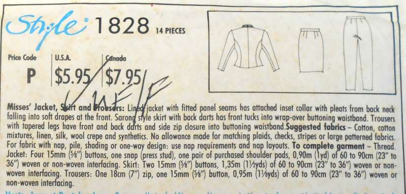 STYLE 1828 JACKET-SKIRT-PANTS SIZE 6-18 COMPLETE-UNCUT-F/FOLDED