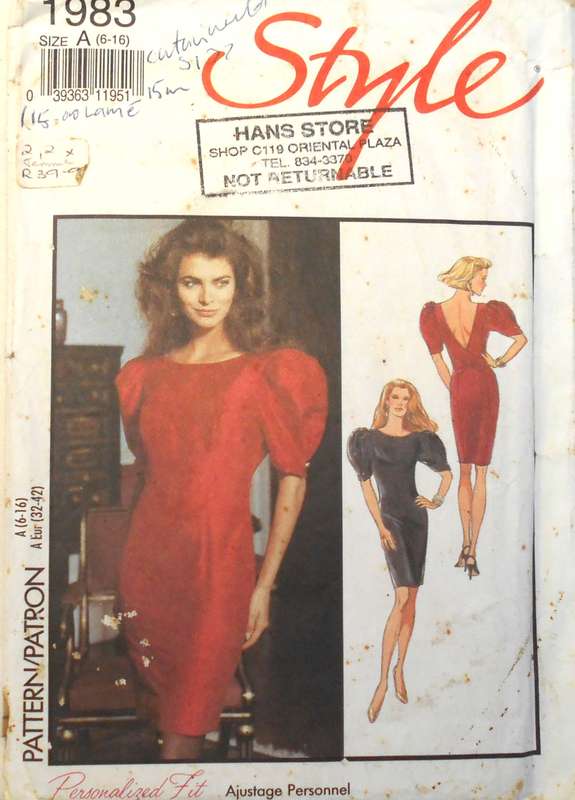 STYLE 1983 DRESS WITH V NECK BACK & PUFF SLEEVES SIZE 6-16 COMPLETE-CUT TO 16