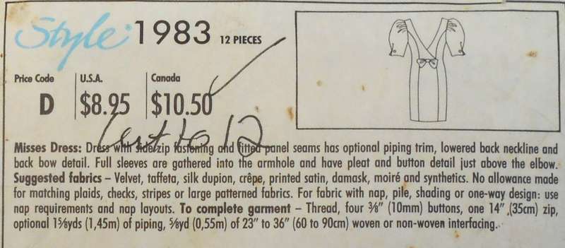 STYLE 1983 DRESS WITH V NECK BACK & PUFF SLEEVES SIZE 6-16 COMPLETE-CUT TO 16