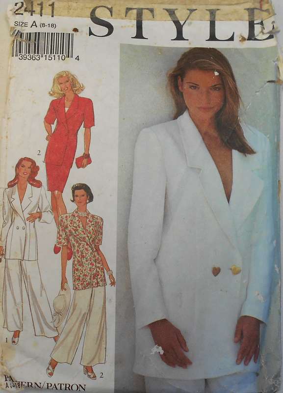 STYLE 2411 DOUBLE BREASTED JACKET-SHORT/LONG SLEEVES-SKIRT-PANTS SIZE 8-18 COMPLETE-CUT TO 14