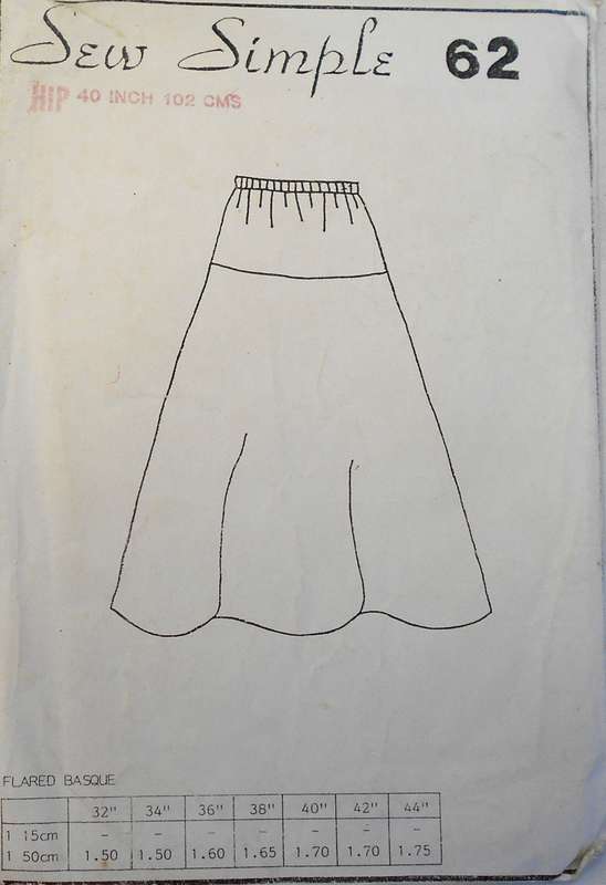 SEW SIMPLE PATTERNS  62 FLARED BASQUE SKIRT SIZE HIP 40 OR 102 CM COMPLETE