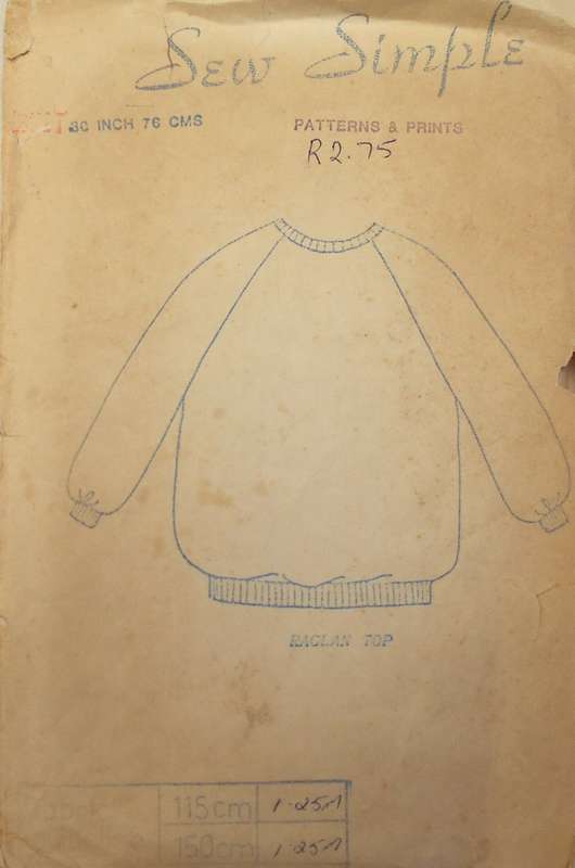 SEW SIMPLE PATTERNS  12 RAGLAN TOP SIZE BUST 30 OR 76 CM COMPLETE