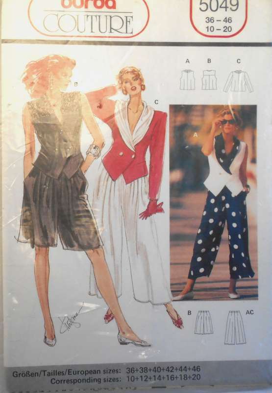 BURDA 5049 JACKET TOP & CULOTTES SIZE 10-20 - COMPLETE-UNCUT-F/FOLDED