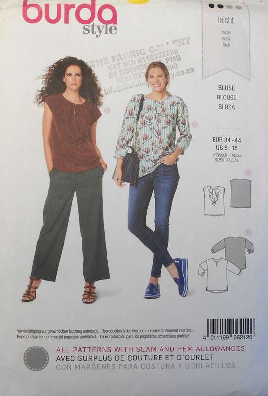 BURDA 6212 BLOUSE SIZE 8-18- COMPLETE-CUT TO 10