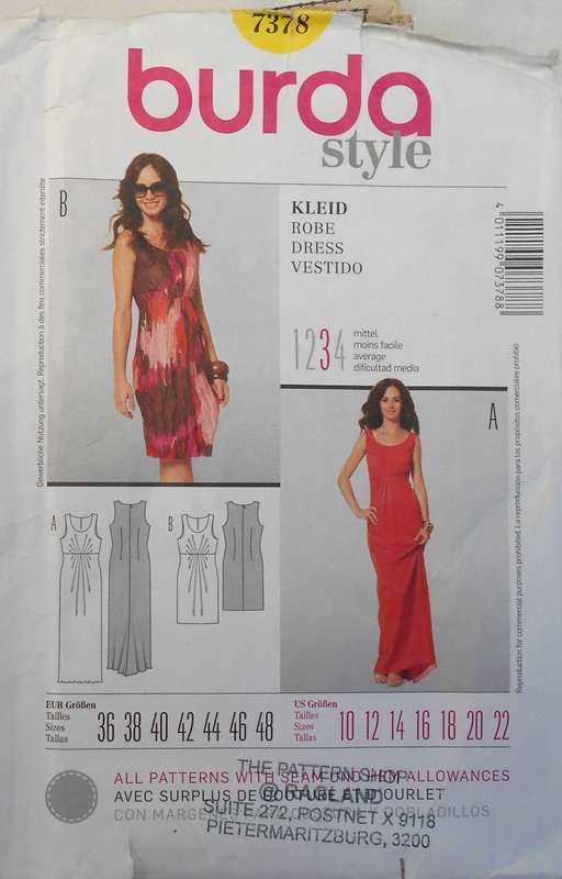 BURDA 7378 DRESS SIZE 10-22 COMPLETE CUT TO 14