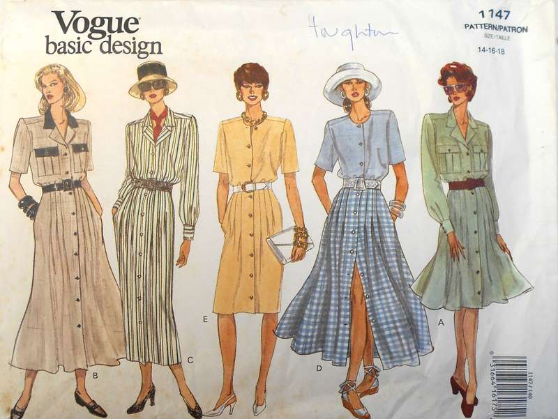 VOGUE 1147 FRONT BUTTON DRESS SIZE 14-16-18 COMPLETE-UNCUT-F/FOLDED