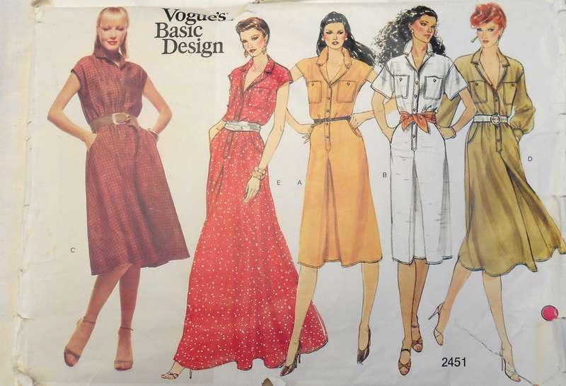 VOGUE 2451 FRONT BUTTON BODICE FLARED DRESS SIZE 14 COMPLETE PART CUT